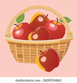 Assorted vector Apples in a wooden Basket