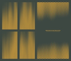 Assorted vector boho scale grid halftone yellow dark green pattern set in vertical 9:16 aspect ratio including fluid fad