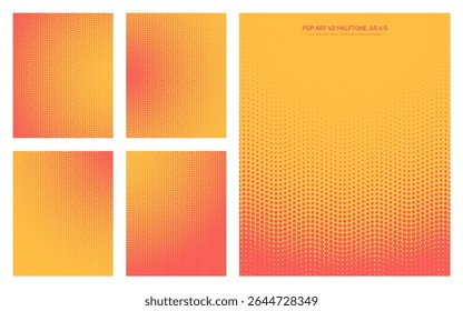 Vetor sorted psicodélico retro estilo pop art pontos grade ondulada vermelho amarelo meio-tom padrão definido na vertical 4:5 taxa de proporção, incluindo borda redonda e várias texturas. Elementos de design pontilhados variados