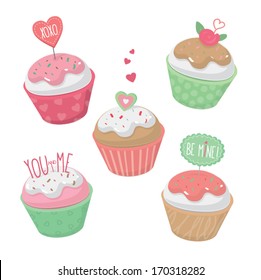 Assorted vector Valentine's day cupcakes