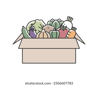 Assorted vegetables in a cardboard box.