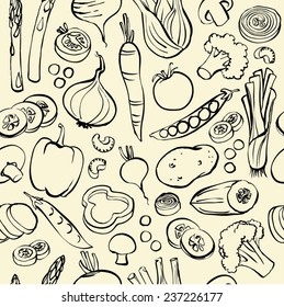 Assorted vegetables seamless pattern