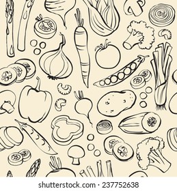 Assorted vegetables seamless pattern grunge background 