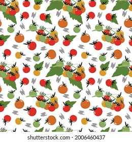 Assorted vegetables seamless pattern, tomatoes red and yellow, illustration. Vegetable print