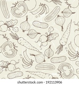 Assorted vegetables vector seamless pattern