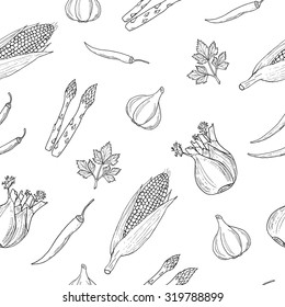 Assorted vegetables vector seamless pattern