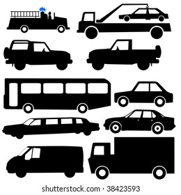 assorted vehicle silhouettes illustration car bus truck