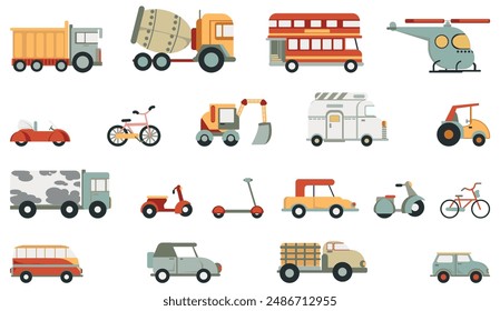 Assorted Vehicles Transportation Illustration Set