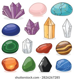Assorted vibrant gemstones and crystals in various shapes and colors