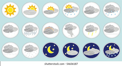 Assorted weather icons in a vector illustration