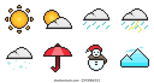 Assorted of Weather Situation Icon Set, Pixel Art