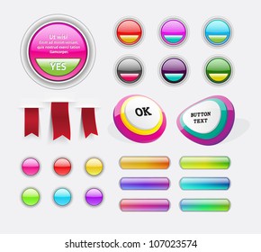 Assorted web buttons, badges and ribbons