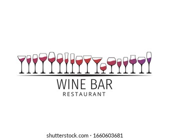 assorted wine glass vector logo design template for winery restaurant and shop