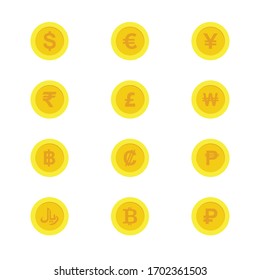 assorted world money currency in coin symbol vector design set template
