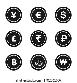 assorted world money currency in coin symbol vector design set template
