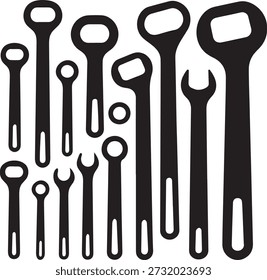 Colección de silueta de herramientas de llave surtida para el concepto de trabajo mecánico
