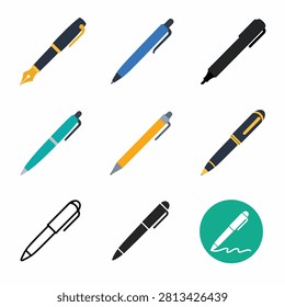Assorted writing tools and desk supplies in bright colors on white background