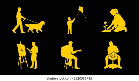 assorted yellow icons representing people participating in common