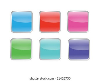 an assortment of 6 colored glossy square tiles. (design element)