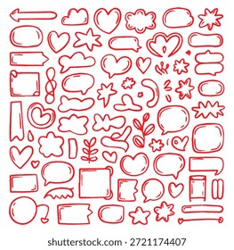 Surtido de iconos de doodle abstractos que incluyen Formas desordenadas flores burbujas de discurso nubes estrellas y varias flechas excelentes para resaltar notas importantes
