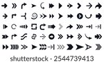 Assortment of arrow icons in diverse styles and directions. Collection for navigation, movement, and directional indicators.