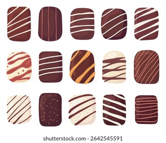 Variedade de doces de chocolate sortido, perfeito para dar ou snacking.