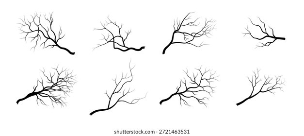 An Assortment of Bare Tree Isolated Branches Silhouettes vector illustration.