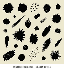 Assortment of Black Abstract Ink Splatters and Shapes