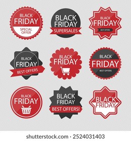 assortment black Friday stickers. sale banner