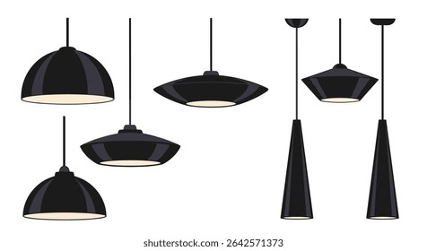 Assortment of Black Hanging Lamps Home Interior Lighting Decor Accessories and Fixtures