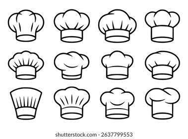 Assortment of black and white chef hats silhouettes