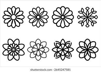 Assortment of Black and White Floral Illustrations Simple and Stylized Designs of Flowers and Botanical Shapes for Decoration
