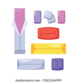 Assortment Of Chewing Gum Pads and Sticks with Different Flavors, For A Refreshing Burst Of Taste, Vector Illustration