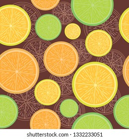 Assortment of citrus. Vector illustration, seamless pattern