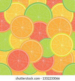 Assortment of citrus. Vector illustration, seamless pattern