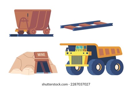 Variedad De Atributos De Minero De Carbón Como Troleado Ferroviario, Entrada De Camiones Y Tripulaciones Que Promueven El Trabajo Minero