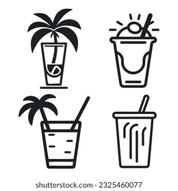 Assortment of cocktails black silhouette icons set isolated on white background.