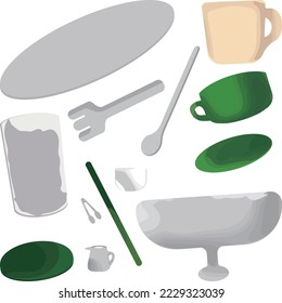 Assortment of coffee shop tableware
