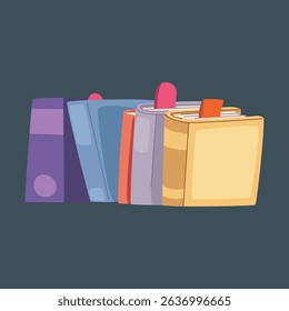 Assortment of colorful books with bookmarks