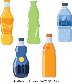 Assortment of colorful bottles with various beverages