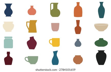 Assortment of colorful ceramic vases jars and pitchers
