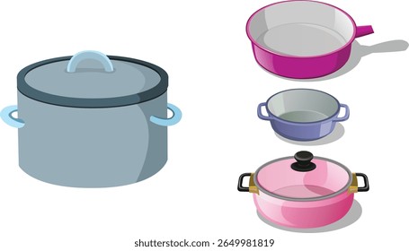 Assortment of Colorful Cooking Pots and Pans