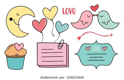 Assortment of colorful elements ready for valentine's day