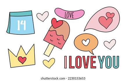 Assortment of colorful elements ready for valentine's day