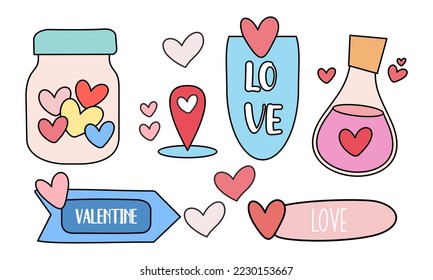 Assortment of colorful elements ready for valentine's day