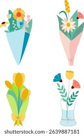 Assortment of colorful flower bouquets.
