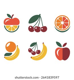 Assortment of colorful fruit icons isolated on white background