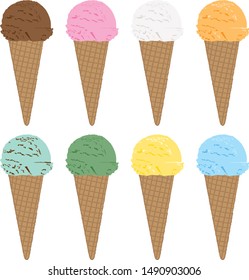 Assortment of cone ice cream illustrations