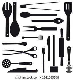 Assortment of cooking utensils silhouettes vector illustration