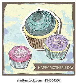 Assortment of cupcakes grunge style vector